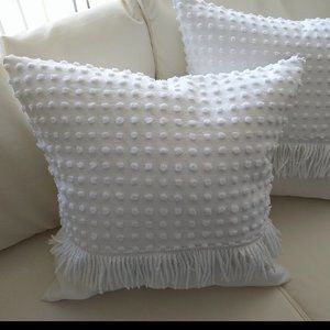VINTAGE Snowy White Chenille Fringe Pillow Covers
